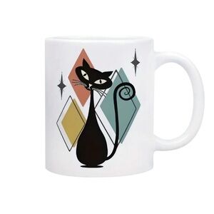 Cat Mug with Retro Geometric Design